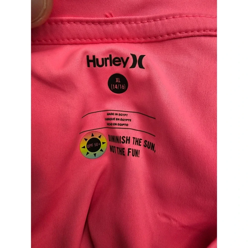 Hurley Girls Long Sleeve Rash Guard Pink Polyester Athletic Size XL